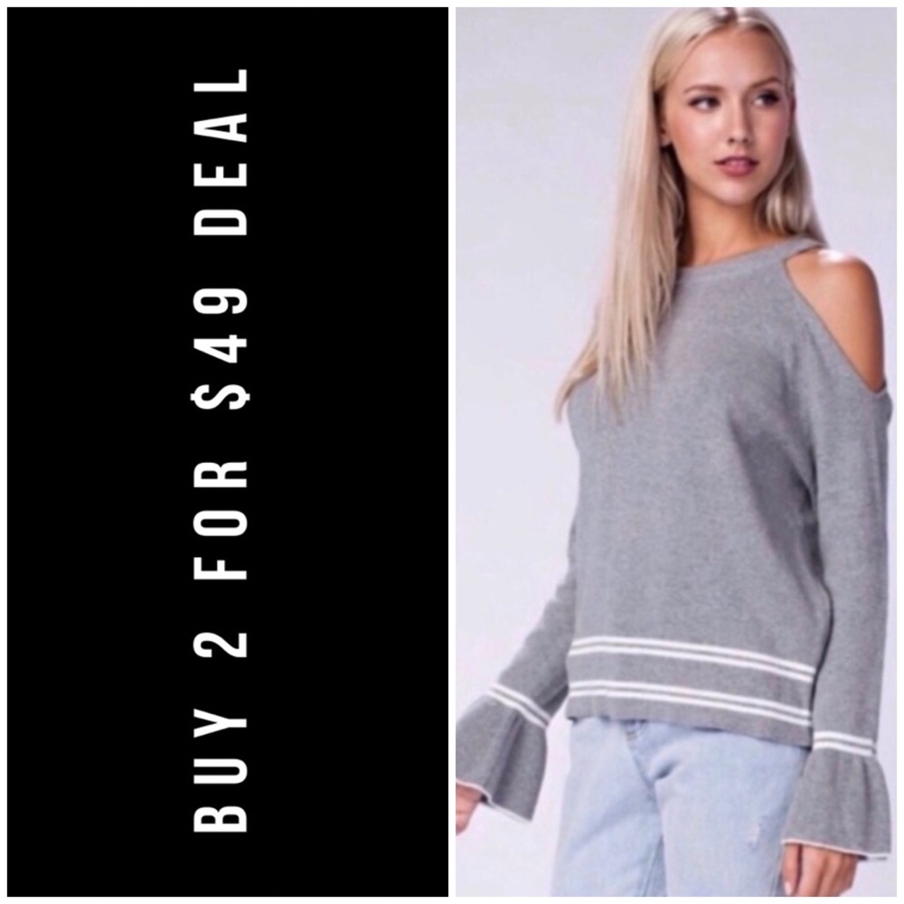 LAST2️⃣//GRAY WHITE BELL SLEEVES - Picture 1 of 8